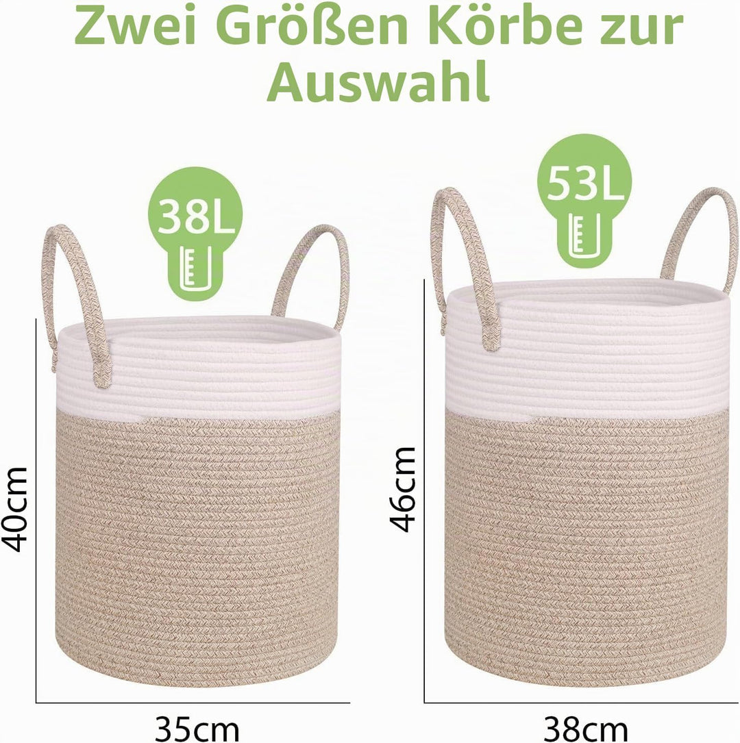 Withosent 49L Wäschekorb Geflochten aus Baumwolle, Wäschesammler mit Henkel, Laundry Basket Aufbewah