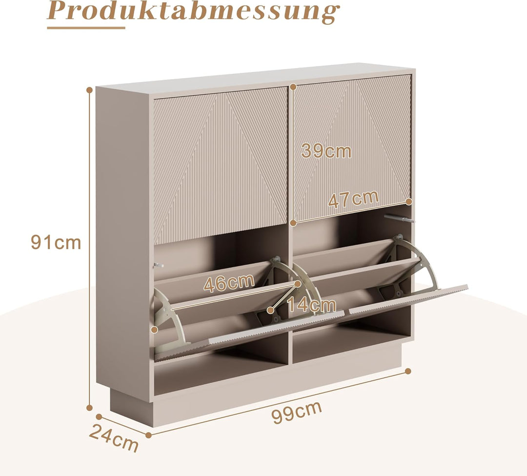 UEV Schuhschrank mit 4 Klappen, Schuhkommode schmal mit Kippschutz, Schuhkipper für Wohnzimmer Schla