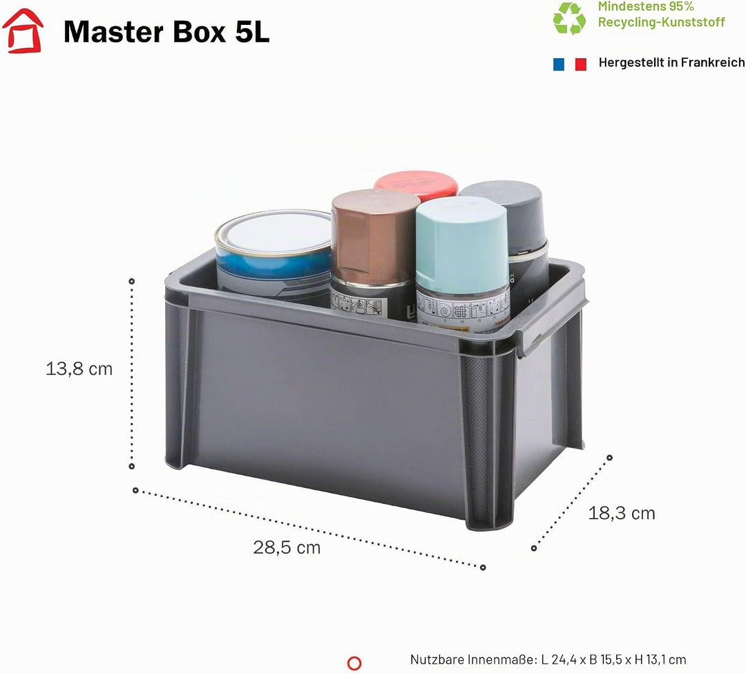 Sundis 6er set MASTER BOX, 5L - Modular und stapelbar - Anthrazitgrau SET 6X5L, SET 6X5L