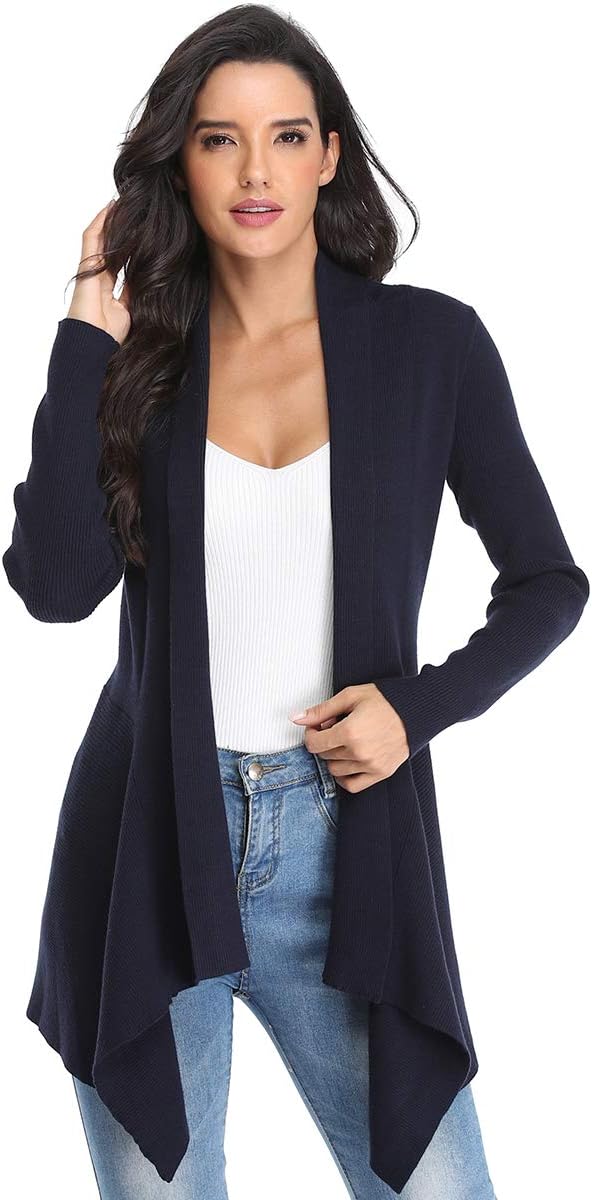 Dilgul Cardigan Damen Strickjacke Langarm Strickmantel Lang Pullover Open Front Unregelmässiger Saum