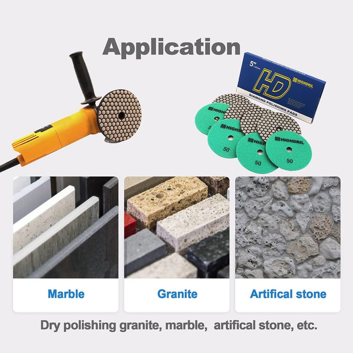 HIGHDRIL Trocken Diamant Polierscheibe - 8 Stk. #50 Diamant Polier Auflagen für Granit Stein Marmor