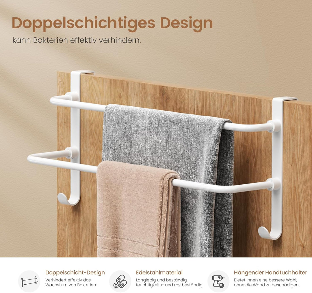 EMKE Handtuchhalter ohne Bohren, Edelstahl Handtuchhalter mit Haken, 2 Stangen Rostfrei Handtuchstan