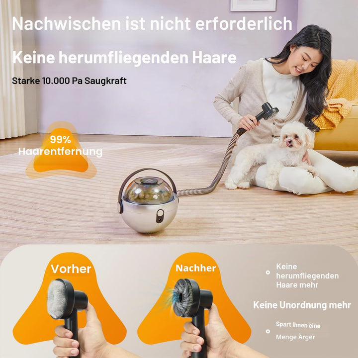 Hundeschermaschine Schnurlose Pflege Kit mit Staubsauger,10000Pa leistungsstarke Saug Haustier Haar,