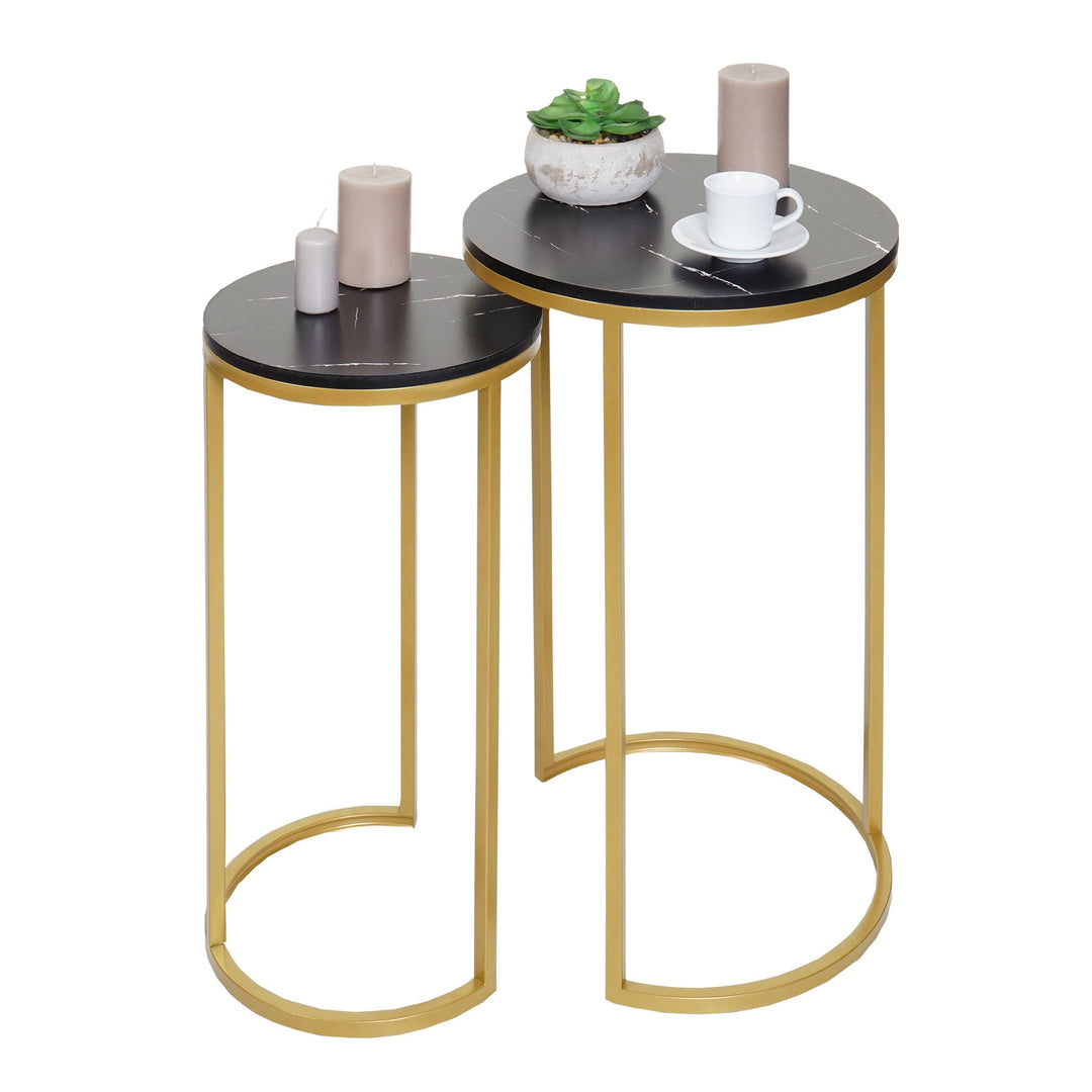 Mendler 2er-Set Beistelltisch HWC-K46, Kaffeetisch Nachttisch Loungetisch, Marmor-Optik MVG-Zertifiz