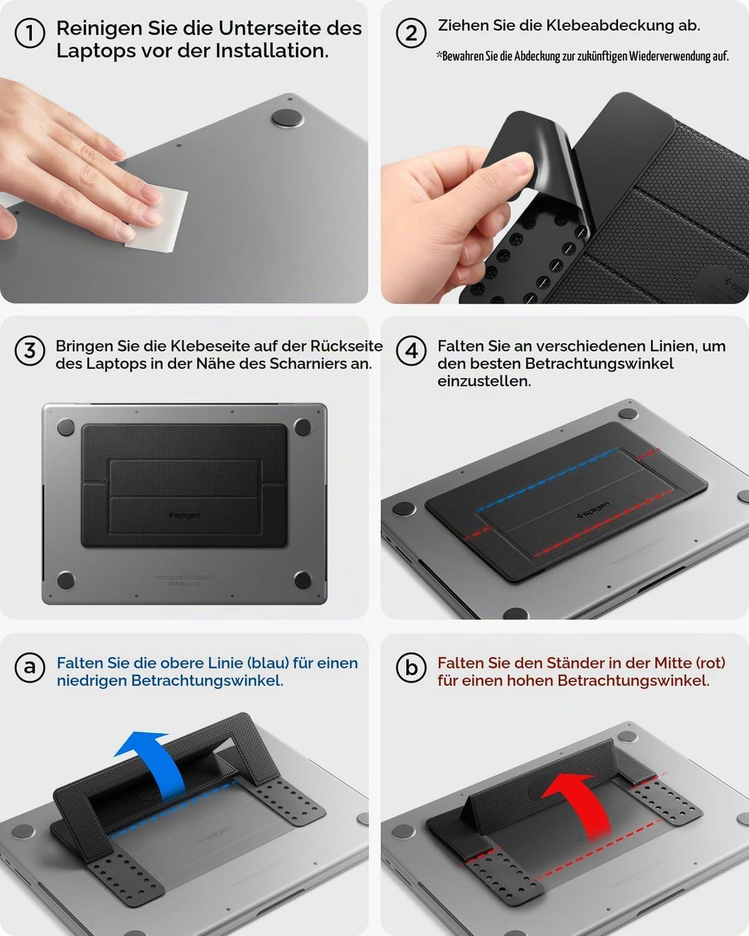 Spigen Slim Fold Laptop Ständer Höhenverstellbar, Selbstklebender Laptopständer, Faltbar und rutschf