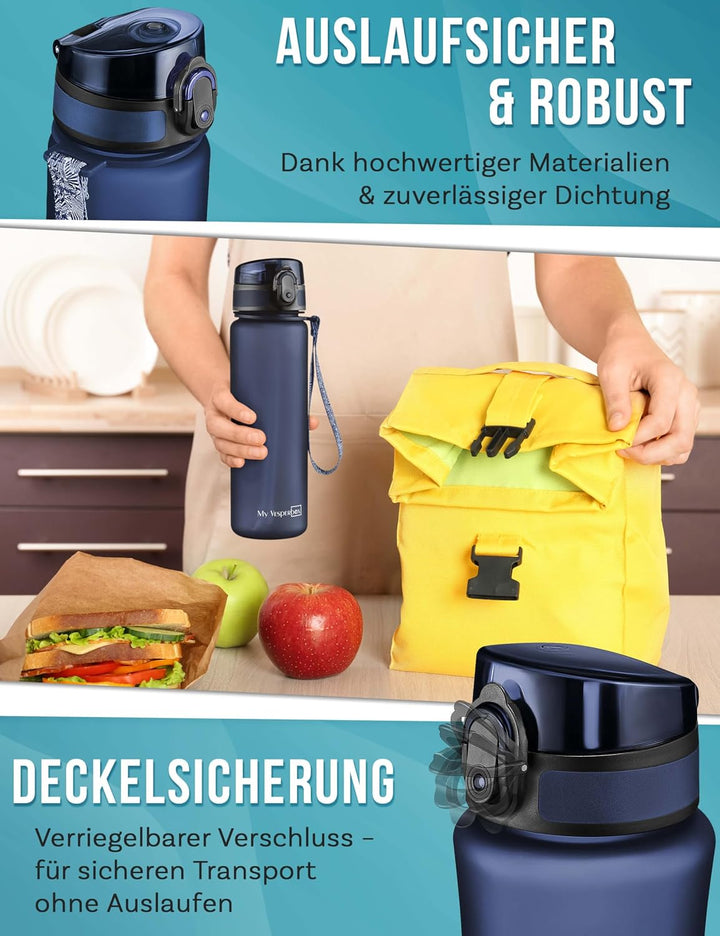 My Vesperbox® Trinkflasche Kinder [500ML] - Wasserflasche Kohlensäure Geeignet &amp; Auslaufsicher - Wat