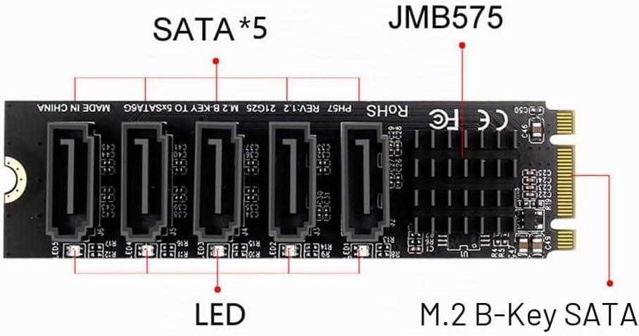 Xiwai NGFF Key B+M auf SATA 3.0 6 Gbit/s 5 Ports Adapter Converter Port Select JMB575 NGFF B/M-Key t