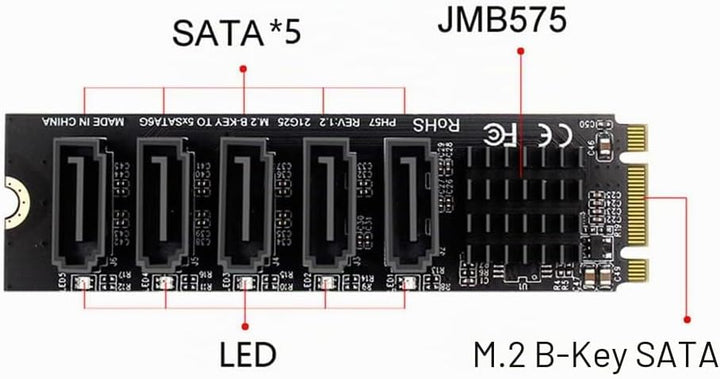 Xiwai NGFF Key B+M auf SATA 3.0 6 Gbit/s 5 Ports Adapter Converter Port Select JMB575 NGFF B/M-Key t