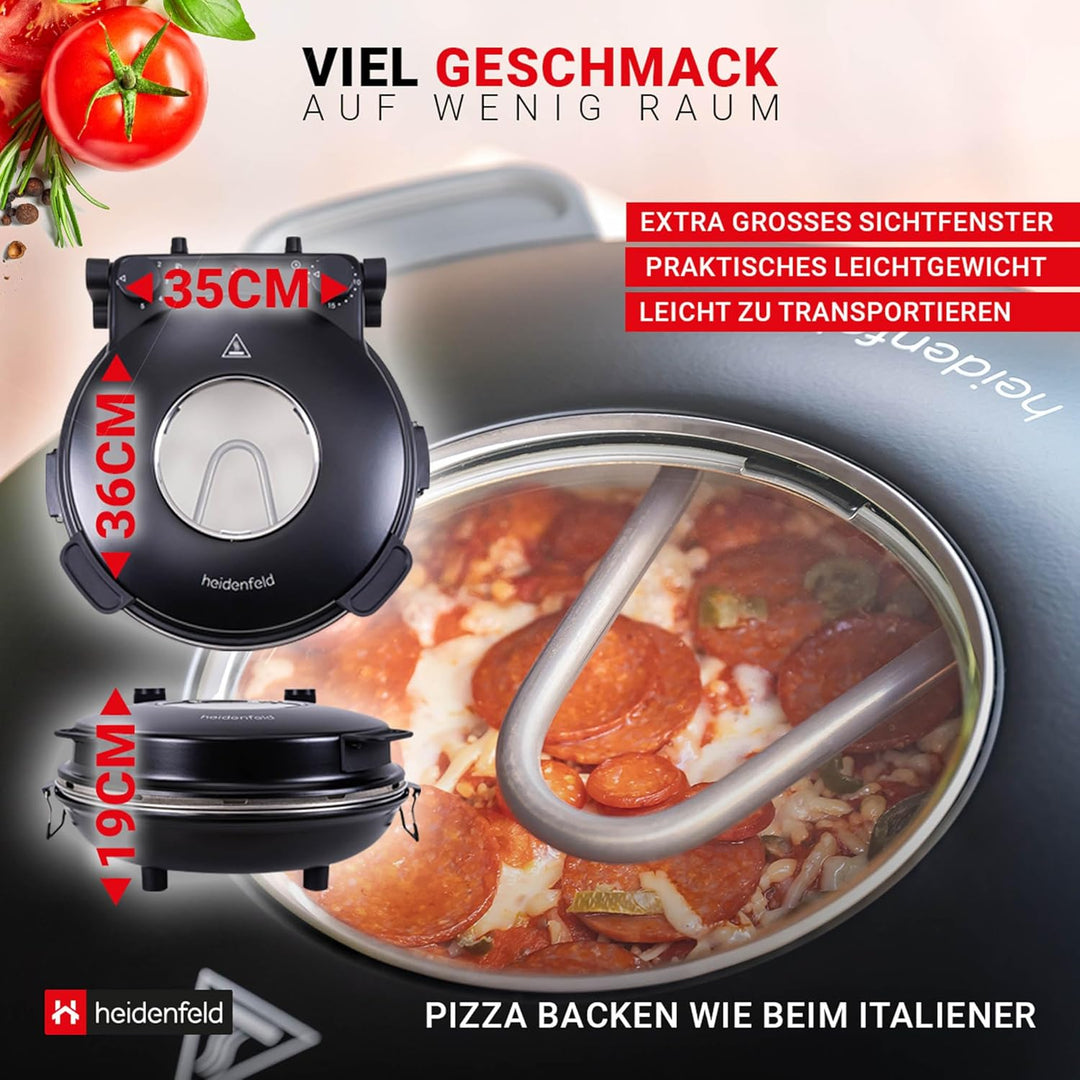 Heidenfeld elektrischer Pizzaofen Napoli - Pizza Maker - Pizza Ofen - Extra grosses Sichtfenster - 1