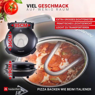 Heidenfeld elektrischer Pizzaofen Napoli - Pizza Maker - Pizza Ofen - Extra grosses Sichtfenster - 1