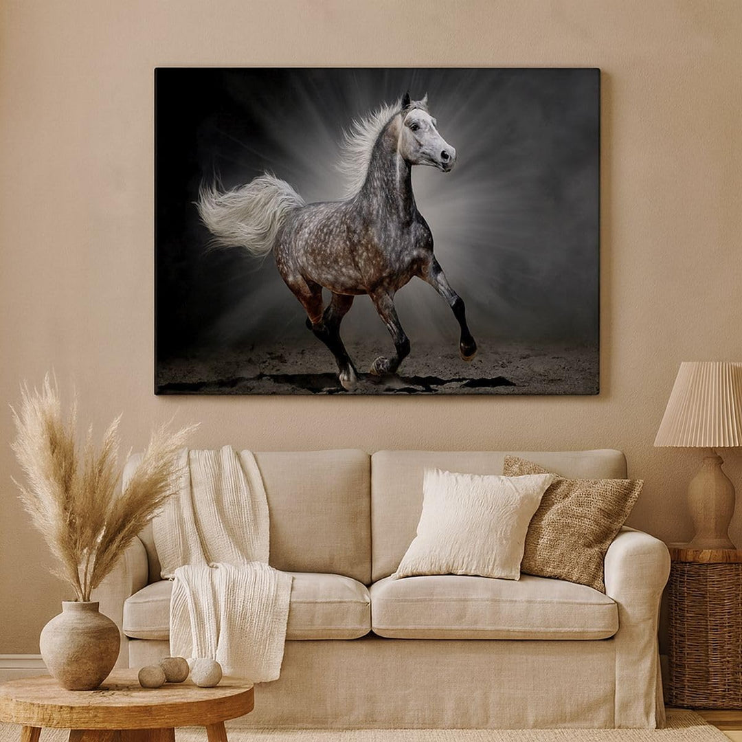 Bilder auf Leinwand 100x70cm Leinwandbild mit Rahmen Pferd Tier Natur Gross Wanddeko Bild Schlafzimm