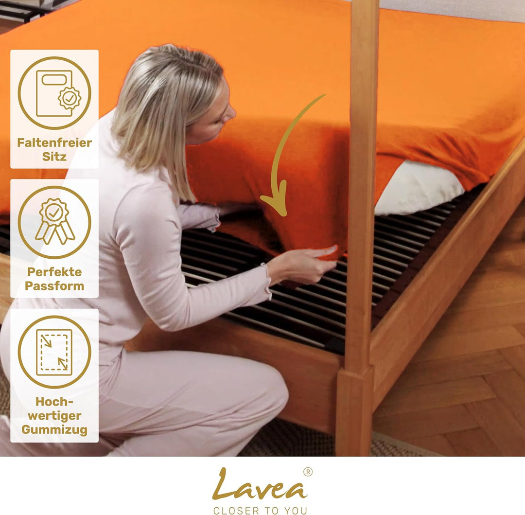 2er Set Spannbettlaken, Doppelpack Spannbetttuch, Serie Maya, 90x200cm | 100x200cm, Abendrot, 100% B