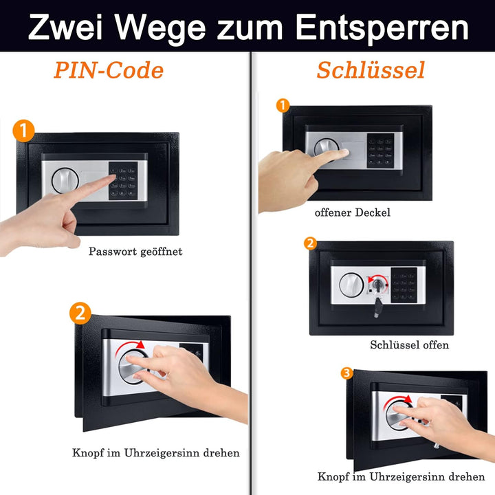 YRHome 34L Mini Tresor für Zuhause Safe Tresor mit Digitaler Passwort, Batteriebox, 2 Sicherheitssch