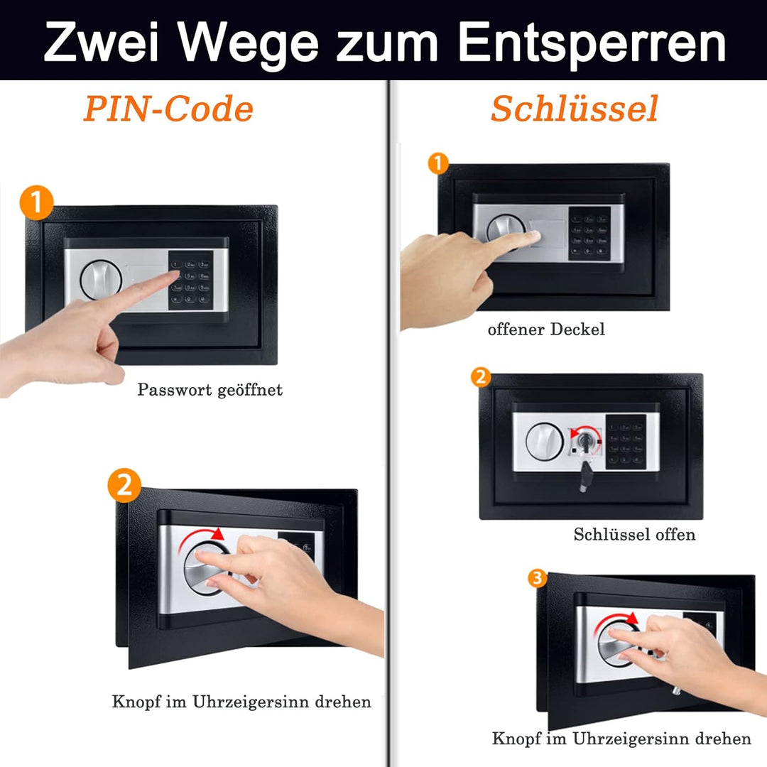 YRHome 34L Mini Tresor für Zuhause Safe Tresor mit Digitaler Passwort, Batteriebox, 2 Sicherheitssch