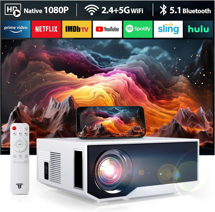 ZDK Mini Beamer 4K Unterstützt,Full HD 1080P Beamer mit Bluetooth und WiFi,20000 Lumen Tragbarer Pro