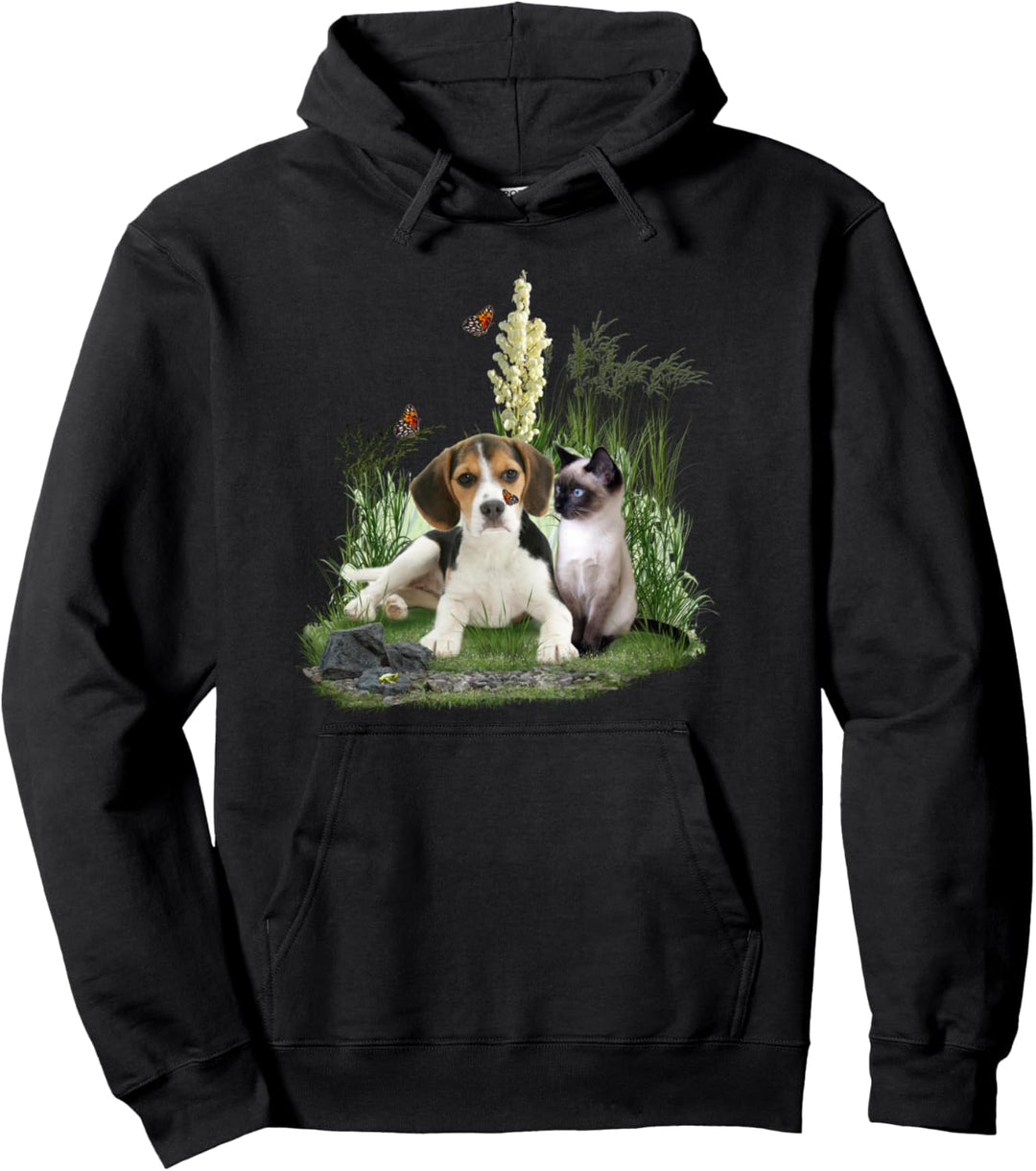 Niedliches, spezielles Hunde-Kätzchen und Schmetterlinge Pullover Hoodie