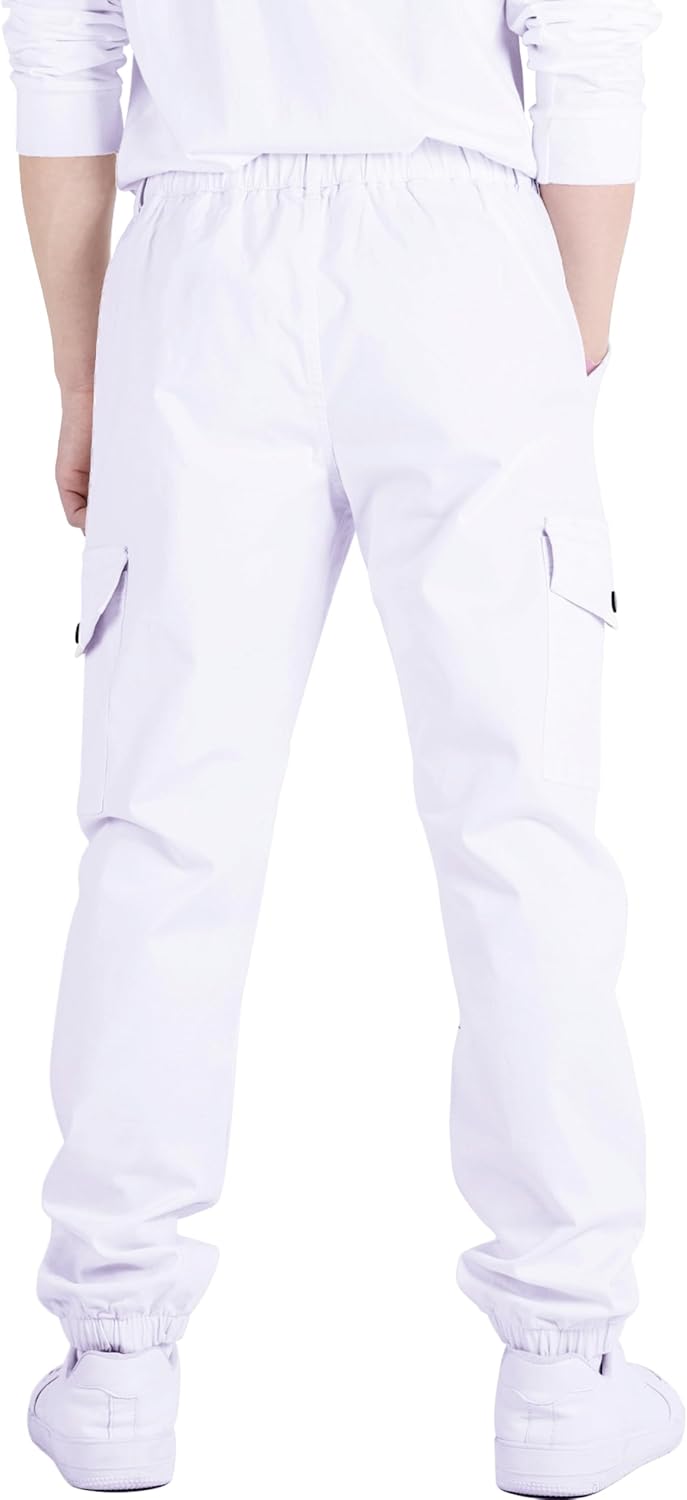 CAMLAKEE Kinder Jungen Cargohose Jogger Hose mit elastischem Bund 128-134 Weiss, 128-134 Weiss