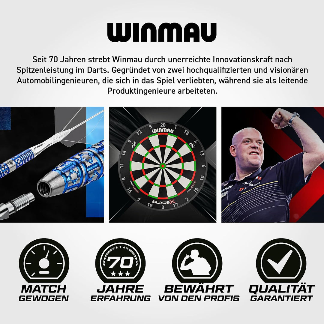 WINMAU Michael van Gerwen MvG Authentic Wolfram Steeltip Dart-Set mit Prismen-Flights und Schäften (