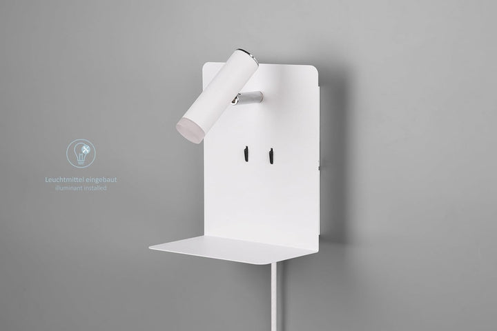 lightling LED Wandleuchte Nachttischlampe Kian mit Lese Spot und Ablage für Handy (inkl. USB Anschlu