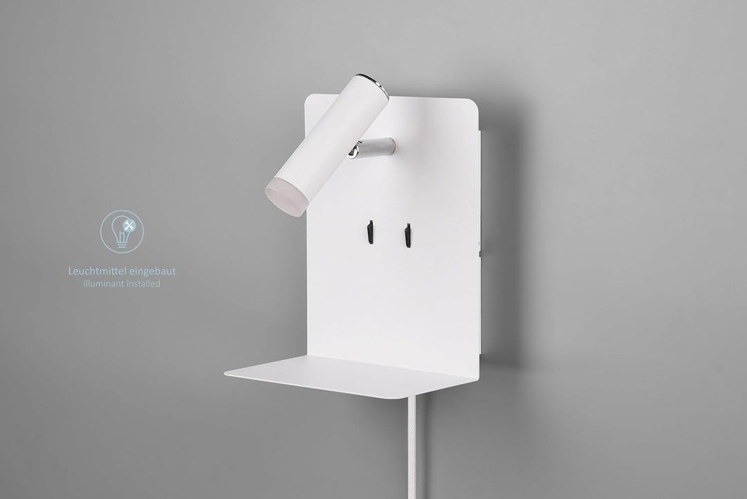 lightling LED Wandleuchte Nachttischlampe Kian mit Lese Spot und Ablage für Handy (inkl. USB Anschlu