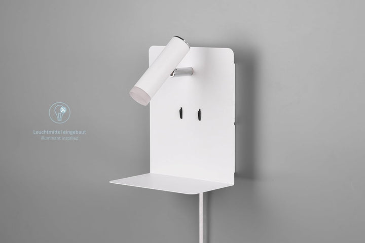 lightling LED Wandleuchte Nachttischlampe Kian mit Lese Spot und Ablage für Handy (inkl. USB Anschlu