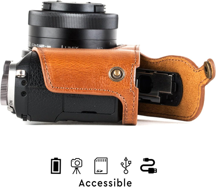 MegaGear Panasonic Lumix DMC-GX85, GX80 mit 12-32mm Objektiv Ever Ready Leder Kamera-Case mit Trager