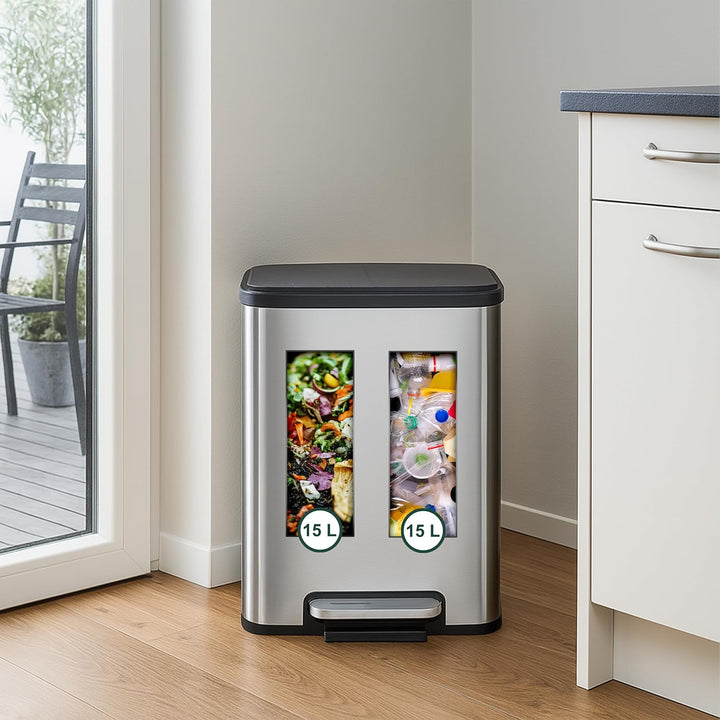 Relaxdays Mülleimer 2 x 15 Liter, Küchenmülleimer mit entnehmbare Inneneimer, Absenkautomatik und Tr