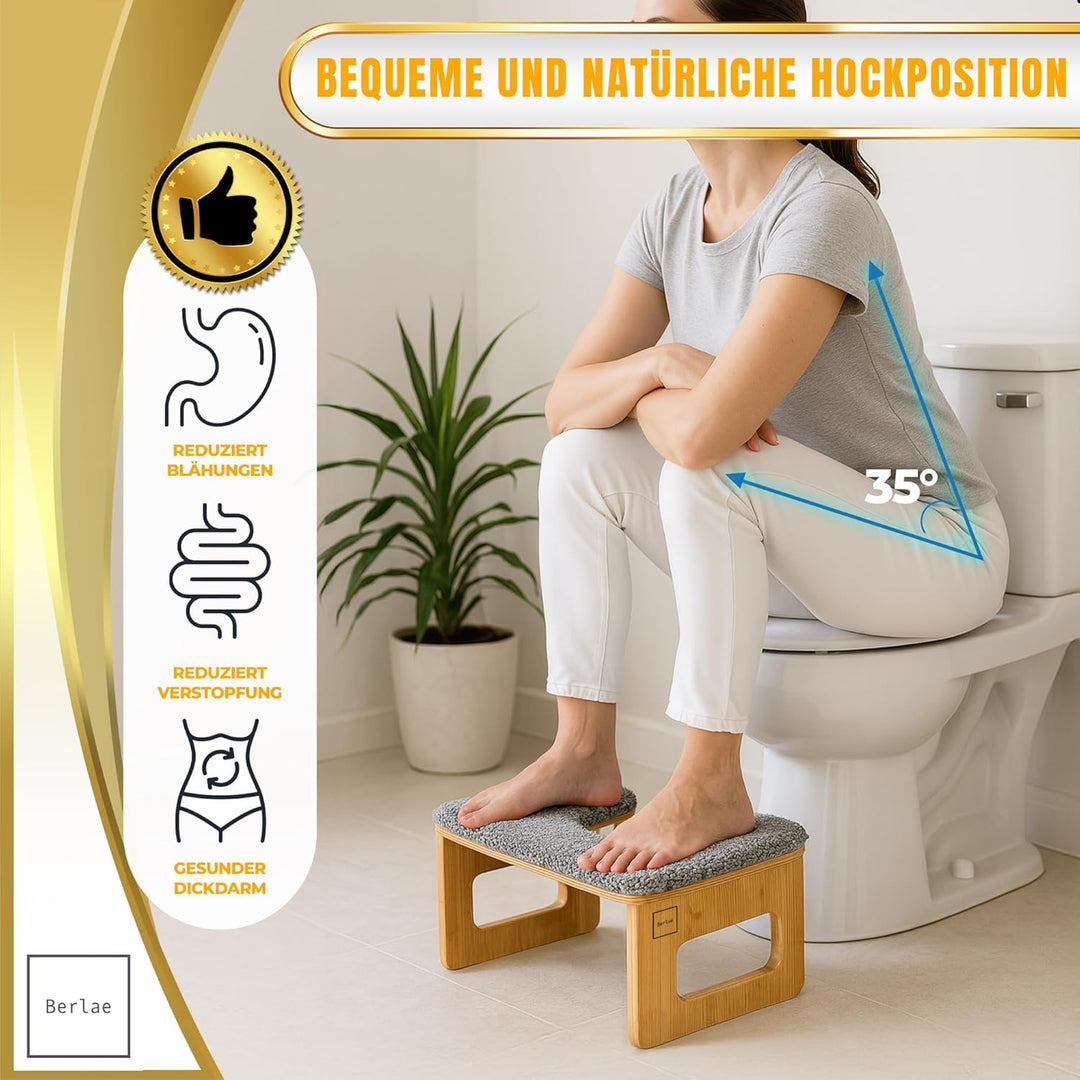 Bambus Toilettenhocker Erwachsene mit Komfortmatte – Klohocker Erwachsene Klappbar & Langlebig, Falt