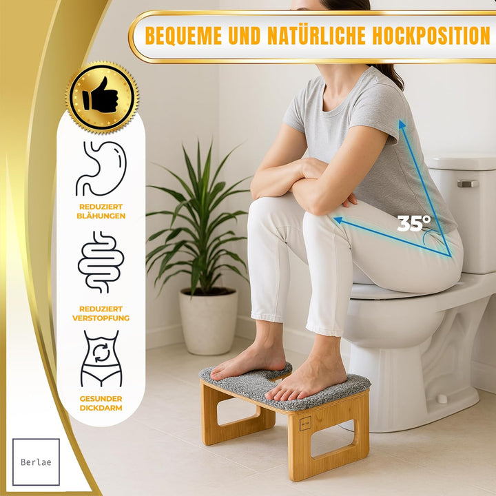 Bambus Toilettenhocker Erwachsene mit Komfortmatte – Klohocker Erwachsene Klappbar & Langlebig, Falt