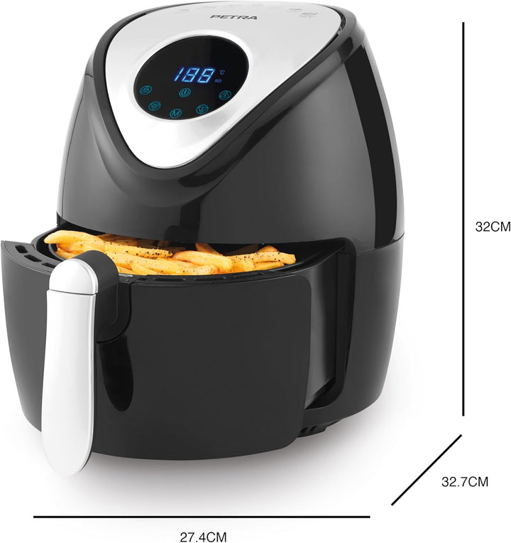 Petra Heissluftfritteuse XXL Airfryer 4,5L Digital, Luftfritteuse mit Timer, Antihaft Kochkorb, 7 Ko