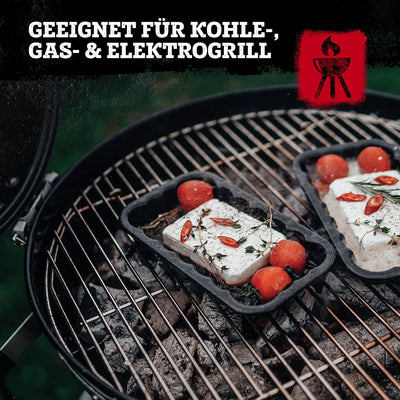 FMprofessional 2X Grillschale aus emailliertem Edelstahl by Fackelmann – Wiederverwendbare Schale fü