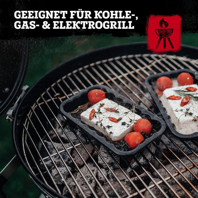 FMprofessional 2X Grillschale aus emailliertem Edelstahl by Fackelmann – Wiederverwendbare Schale fü