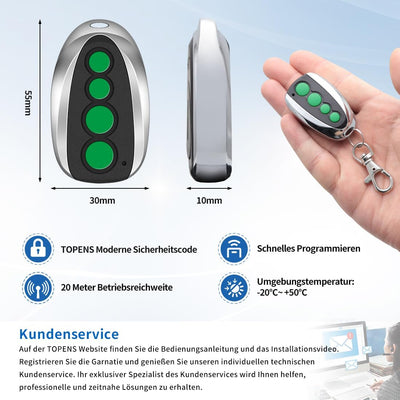 TOPENS M12 Handsender Fernbedienung 4-Kanal-Transmitter für automatischen Torantrieb Drehtorantrieb
