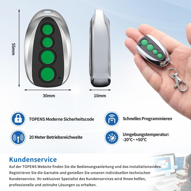 TOPENS M12 Handsender Fernbedienung 4-Kanal-Transmitter für automatischen Torantrieb Drehtorantrieb