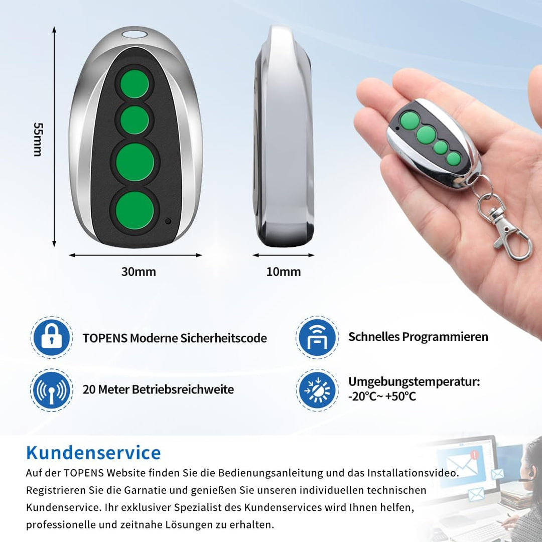 TOPENS M12 Handsender Fernbedienung 4-Kanal-Transmitter für automatischen Torantrieb Drehtorantrieb