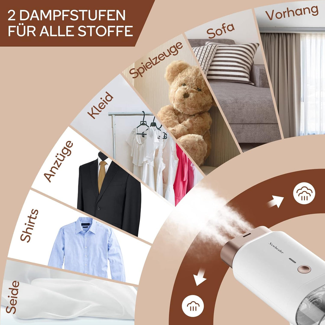 Newbealer Steamer Dampfglätter, 1200W Dampfbügeleisen Reise für Kleidung, 2 Dampfstufen Reisebügelei