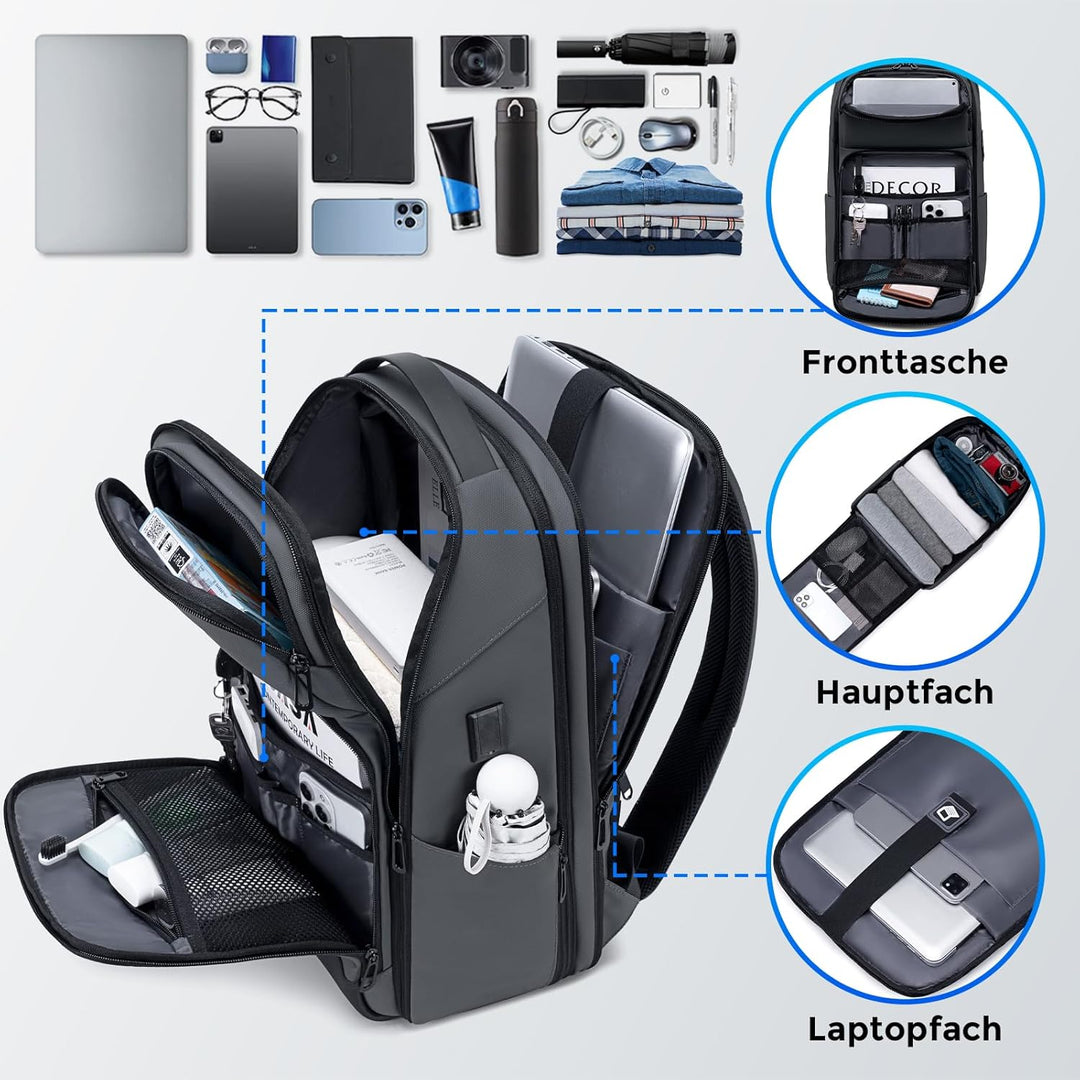 FENRUIEN Laptop rucksack/Laptoprucksack 17 Zoll 26-35L Erweiterbarer, Business & Reise-Backpack mit