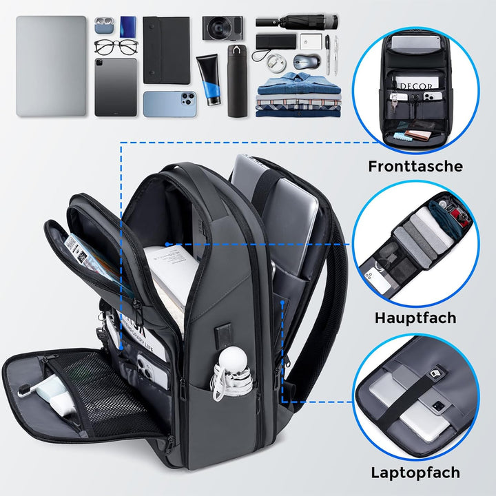 FENRUIEN Laptop rucksack/Laptoprucksack 17 Zoll 26-35L Erweiterbarer, Business & Reise-Backpack mit