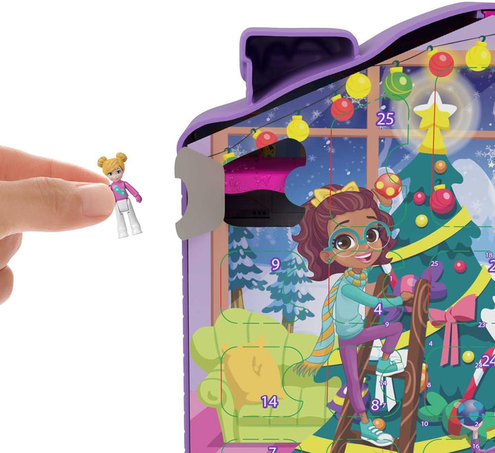 Polly Pocket Adventskalender, Winterhaus-Design, 4 Etagen mit 8 Zimmern, 25 Überraschungen zu entdec