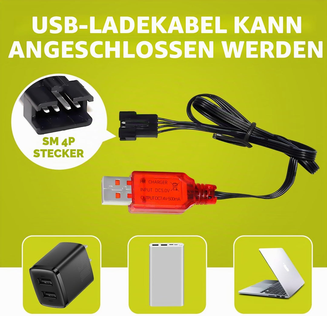ZYGY 2PCS 7.4V 1200mah SM-4P Stecker Akku mit USB Ladekabel für EC08 RC Spielzeugauto Modell Gelände