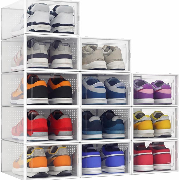 Schuh-Aufbewahrungsboxen, transparent, aus Kunststoff, stapelbar, Schubladen, vorne zu öffnen, 12 St