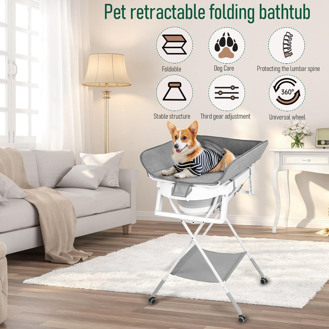cadciehe 2 in 1 Hundebadewanne Hundewaschstation, faltbare Haustierbadewanne zum Baden und Pflegen,