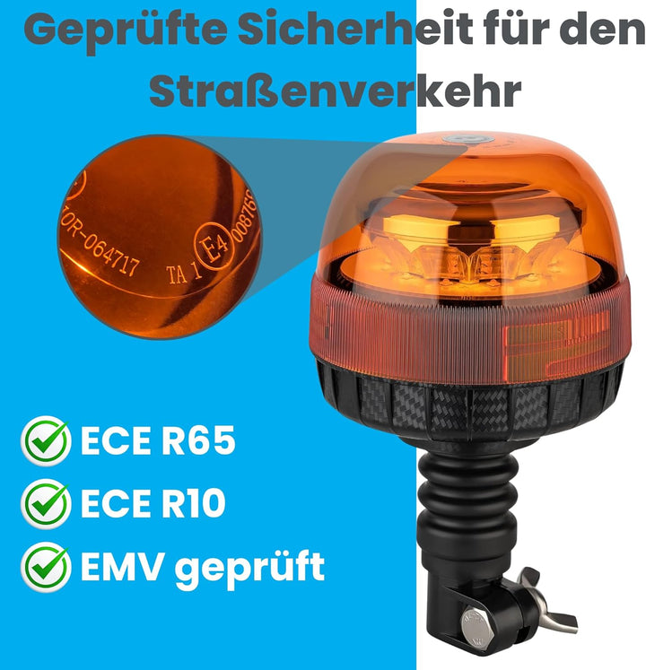 LED Rundumleuchte Warnleuchte 12 und 24 Volt mit Gummifuss 24 Watt E4 ECE R65 R10 Rundumlicht Abmess