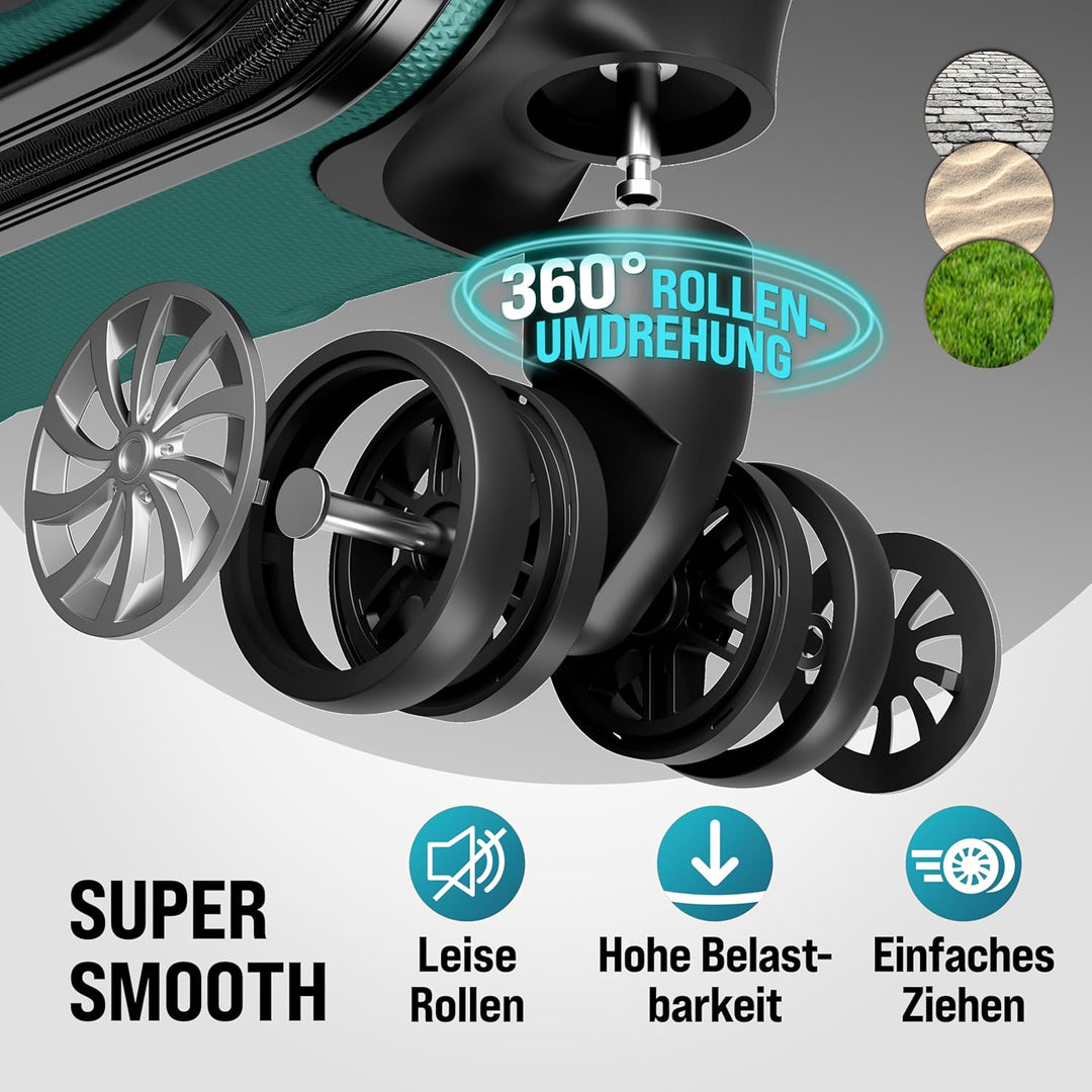 MONZANA® 3tlg. Kofferset, Grün - M-L-XL - inkl. Schloss, Organizer & Kofferwaage - Gurt Gel-Griffe,