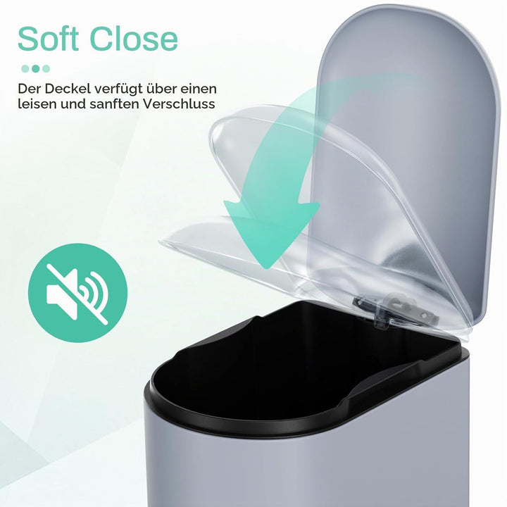 Clevich schmaler 20L rechteckiger Metall-Mülleimer, Softclose, Rauchgrau, Rauchgrau