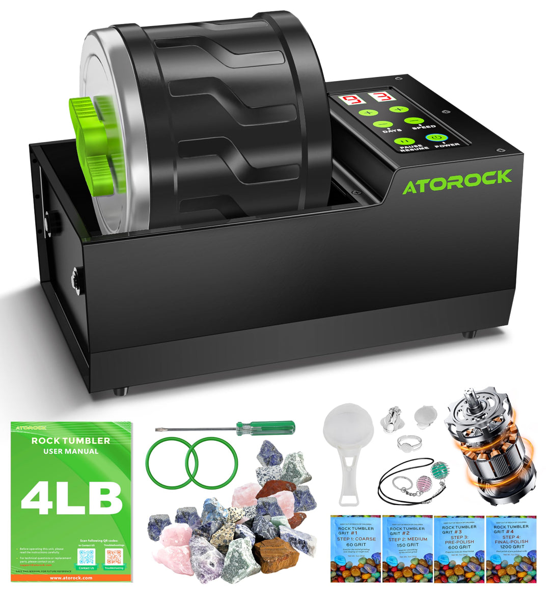 A1 Professional Rock Tumbler Kit, 1,8 kg extra grosses Fass mit modernem, bürstenlosem Motor, einste
