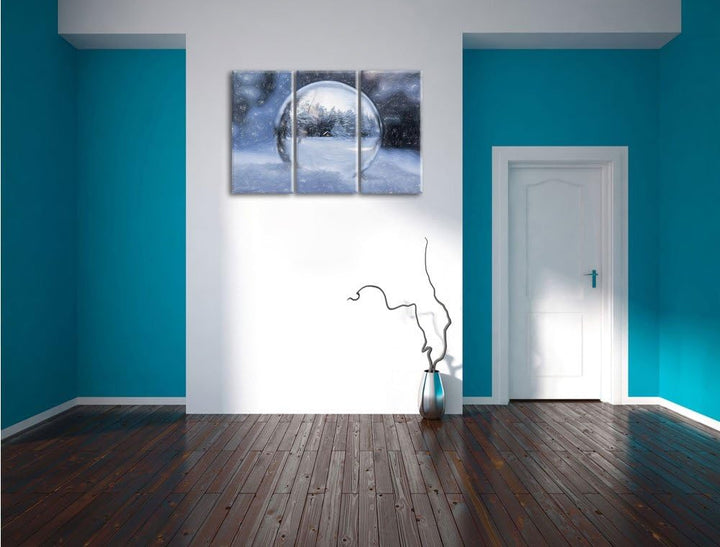 Pixxprint Eiskugel Winterlandschaft / 3-Teilig/Gesamtmass 120cm Leinwandbild bespannt auf Holzrahmen