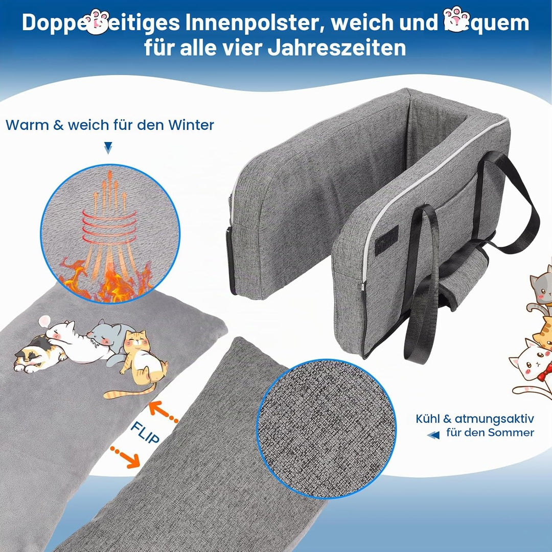 Hundeautositz für kleine Hunde bis 5.4kg | Universal Mittelkonsole Auto-Sitz | Abnehmbar waschbar |