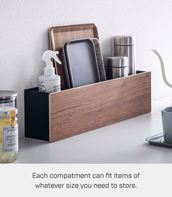 YAMAZAKI RIN Schreibtisch-Organizer für Zuhause, Stahl Sperrholz, Schwarz, One Size, Schwarz