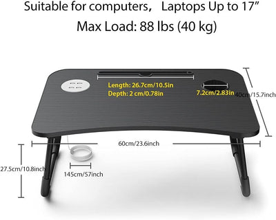 Elekin Tragbar Laptoptisch, Faltbare Notebooktisch Betttisch Lapdesks mit USB/Tassenschlitz, Multifu